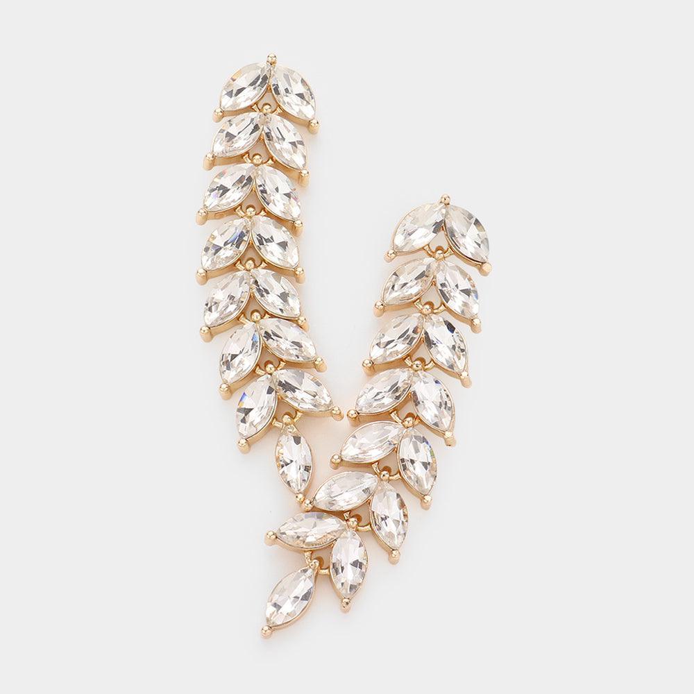 Gold Marquise Stone Cluster Vine Link Dangle Evening Earrings - Jewelry Store by Erik Rayo