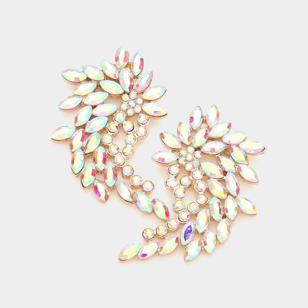 Gold Marquise Round Stone Cluster Angel Wing Evening Earrings - Jewelry Store by Erik Rayo