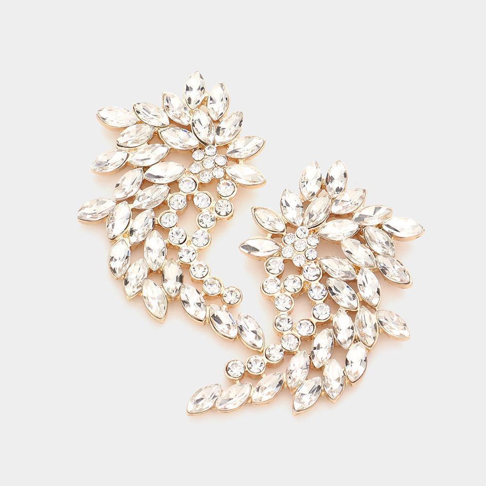 Gold Marquise Round Stone Cluster Angel Wing Evening Earrings - Jewelry Store by Erik Rayo