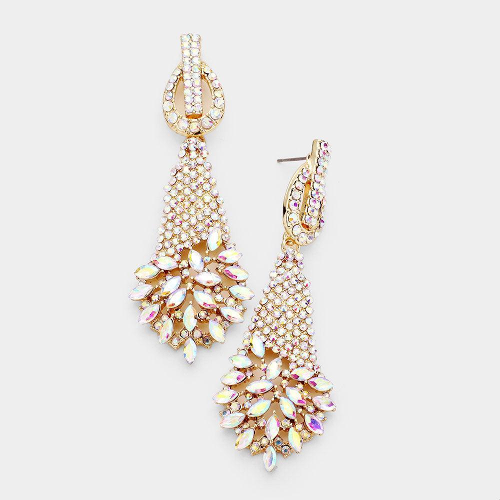 Gold Marquise Stone Cluster Accented Evening Earrings - Jewelry Store by Erik Rayo