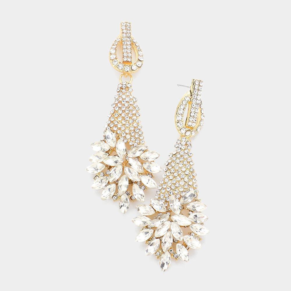 Gold Marquise Stone Cluster Accented Evening Earrings - Jewelry Store by Erik Rayo