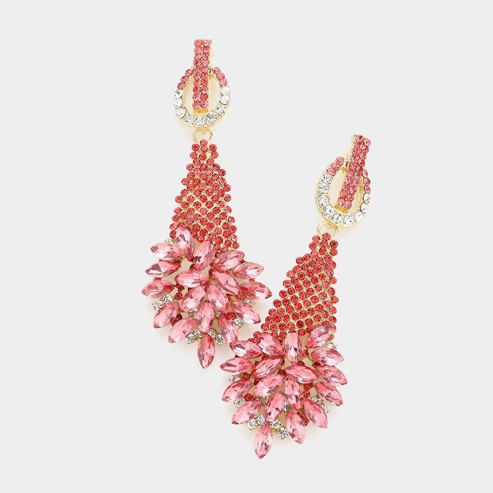 Coral Marquise Stone Cluster Accented Evening Earrings - Jewelry Store by Erik Rayo
