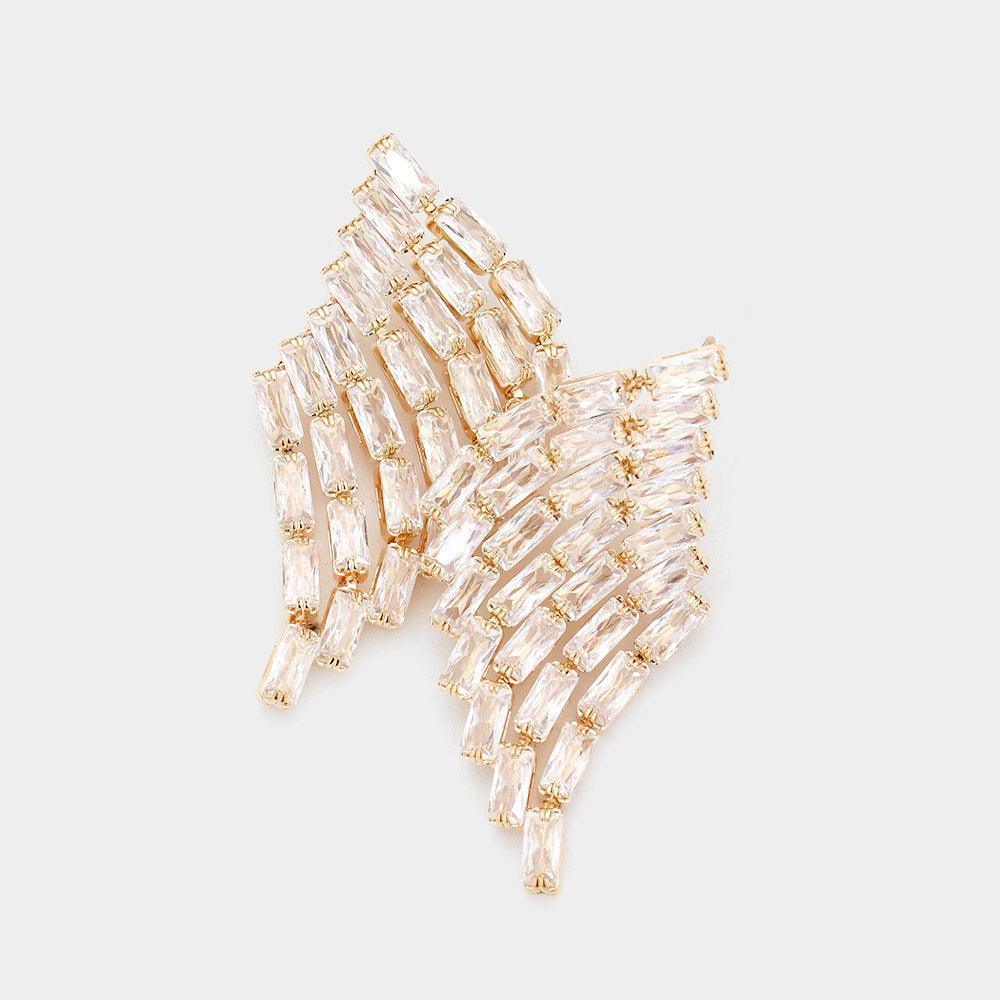 Gold Rectangle Stone Cluster Evening Earrings - Jewelry Store by Erik Rayo