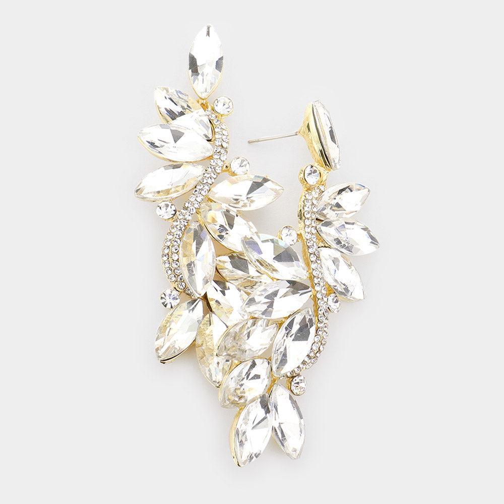 Gold Marquise Stone Cluster Dangle Evening Earrings - Jewelry Store by Erik Rayo
