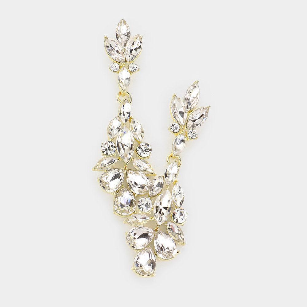Gold Marquise Teardrop Stone Cluster Evening Dangle Earrings - Jewelry Store by Erik Rayo