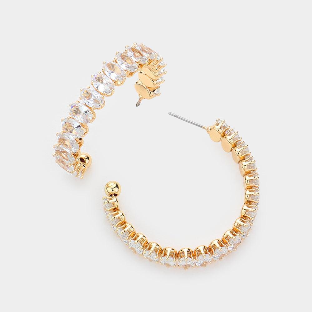 Gold Marquise Stone Cluster Hoop Evening Earrings - Jewelry Store by Erik Rayo