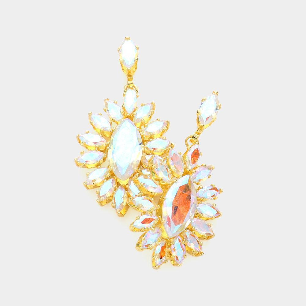 Gold Marquise Stone Cluster Dangle Evening Earrings - Jewelry Store by Erik Rayo
