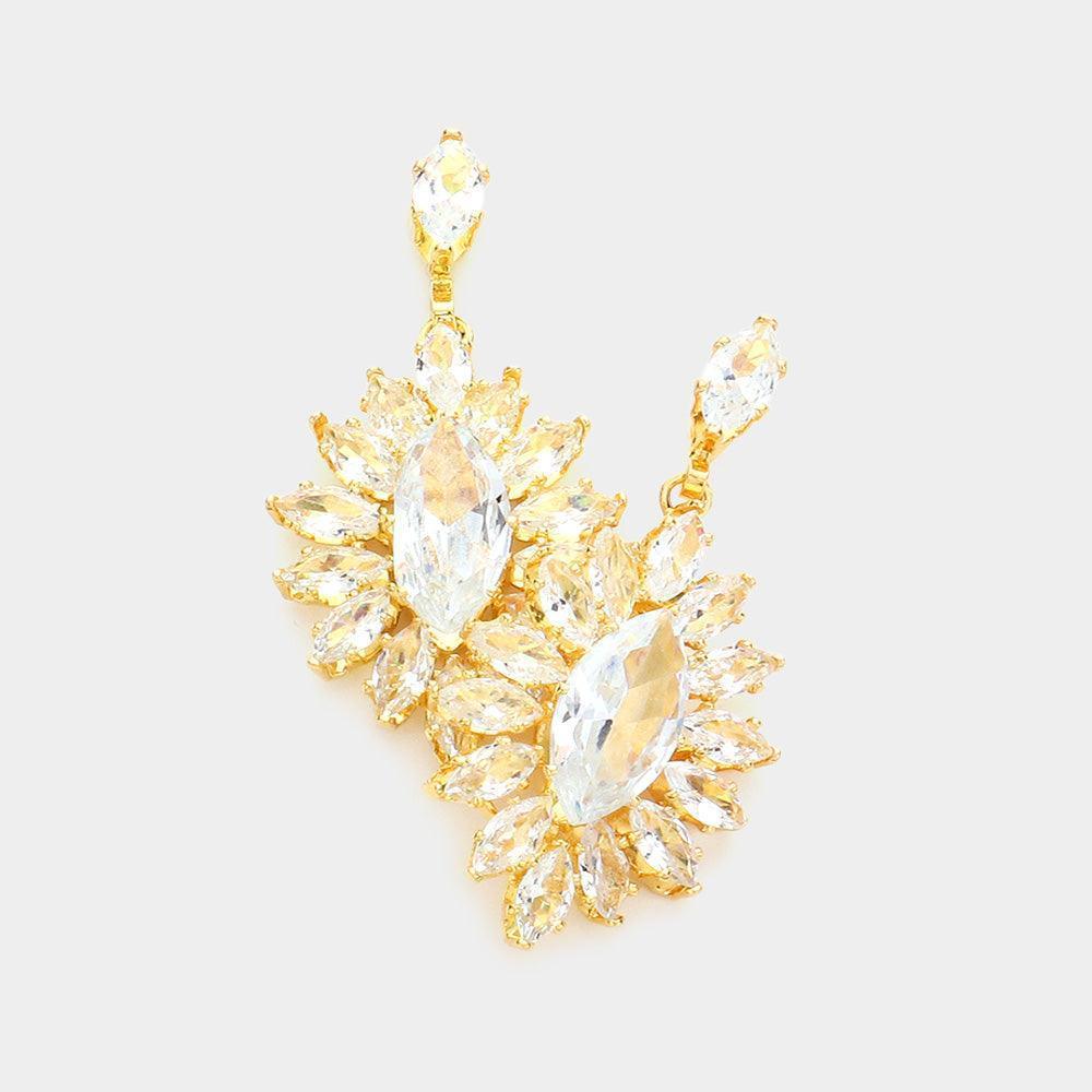 Gold Marquise Stone Cluster Dangle Evening Earrings - Jewelry Store by Erik Rayo