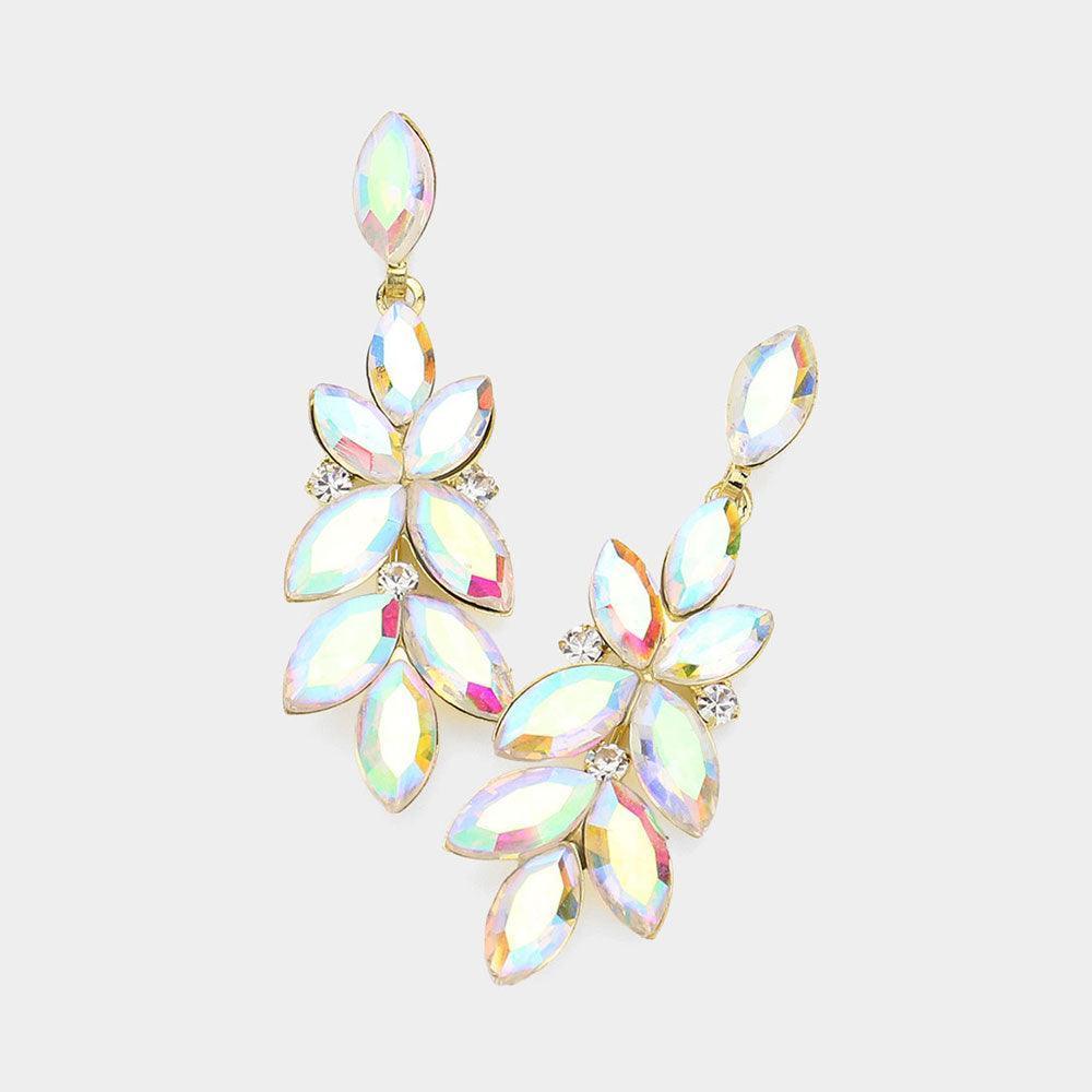Gold Marquise Stone Cluster Embellished Evening Earrings - Jewelry Store by Erik Rayo