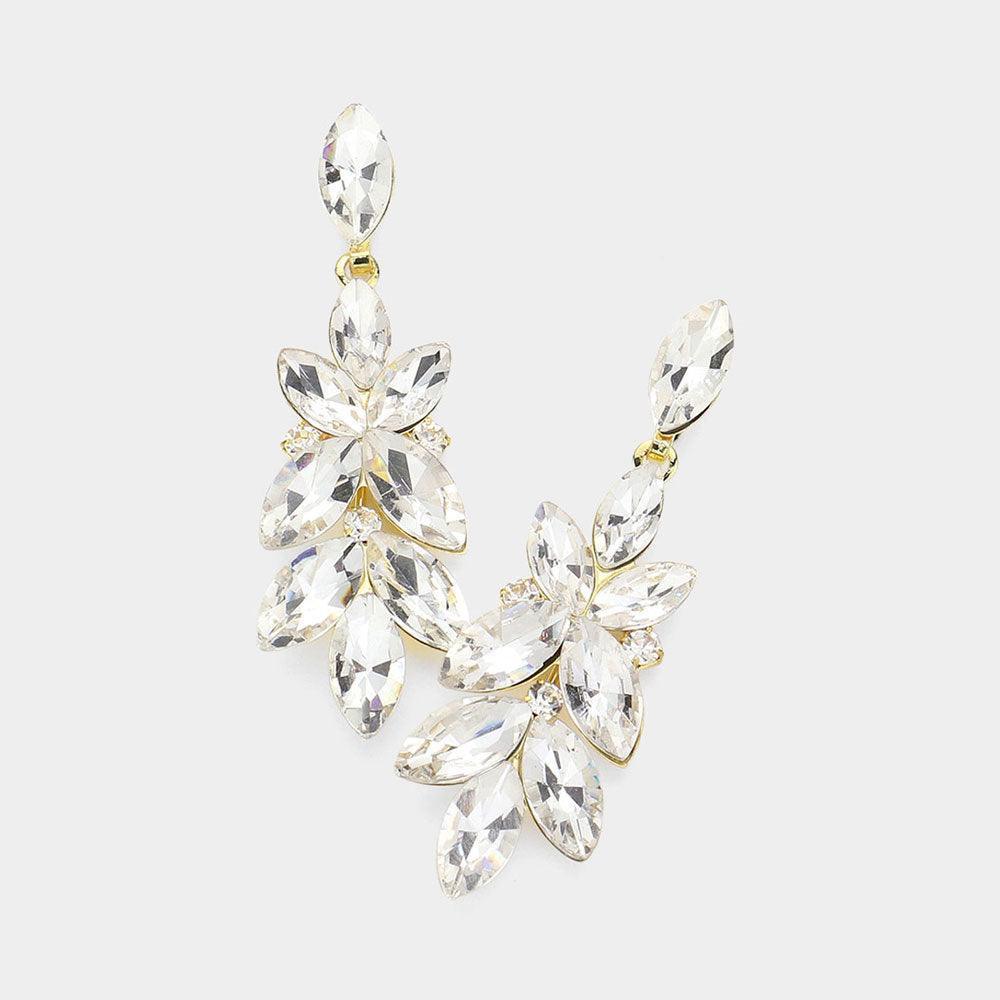 Gold Marquise Stone Cluster Embellished Evening Earrings - Jewelry Store by Erik Rayo