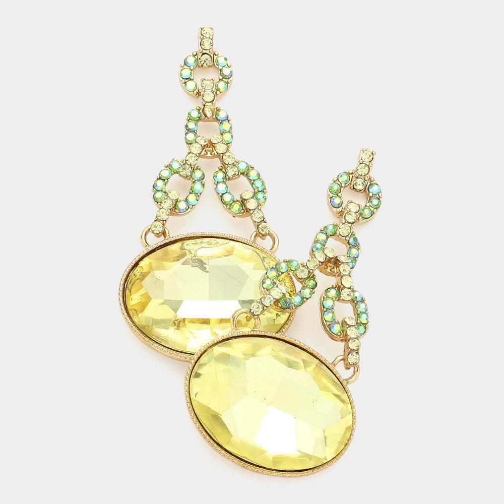 Yellow Oval Rhinestone Ornate Evening Earrings - Jewelry Store by Erik Rayo