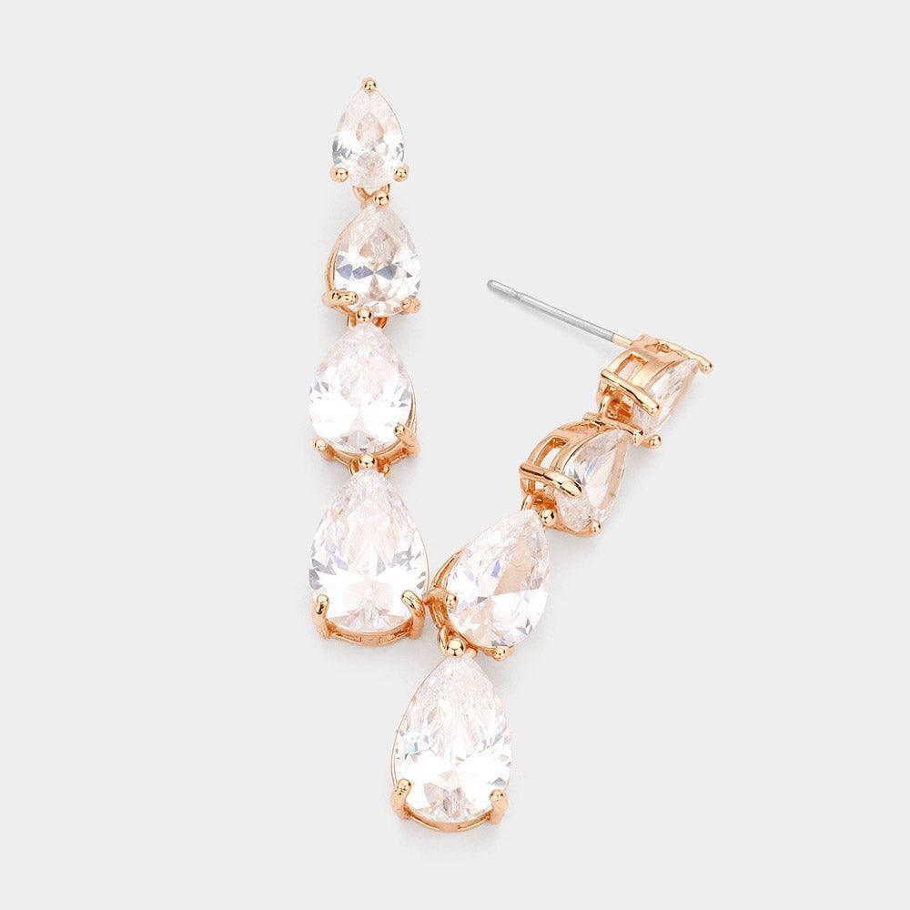 Rose Gold CZ Teardrop Link Dangle Evening Earrings - Jewelry Store by Erik Rayo
