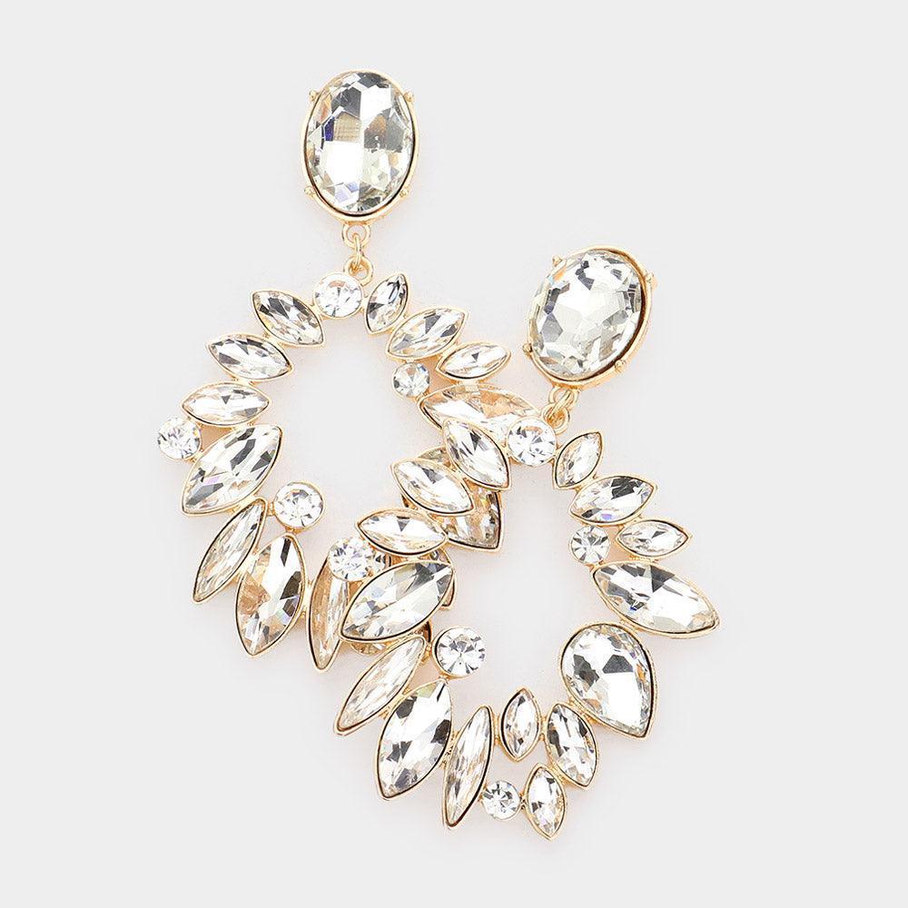 Gold Marquise Stone Cluster Open Oval Evening Earrings - Jewelry Store by Erik Rayo