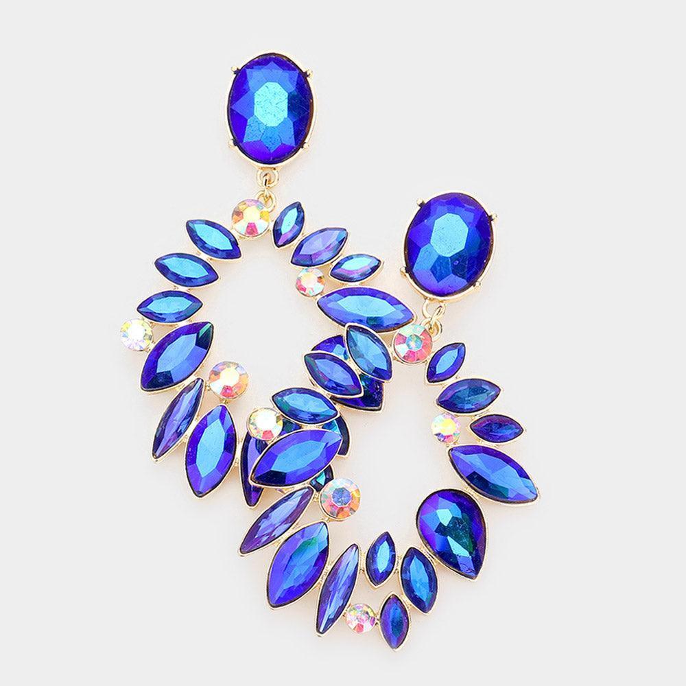 Gold Marquise Stone Cluster Open Oval Evening Earrings - Jewelry Store by Erik Rayo