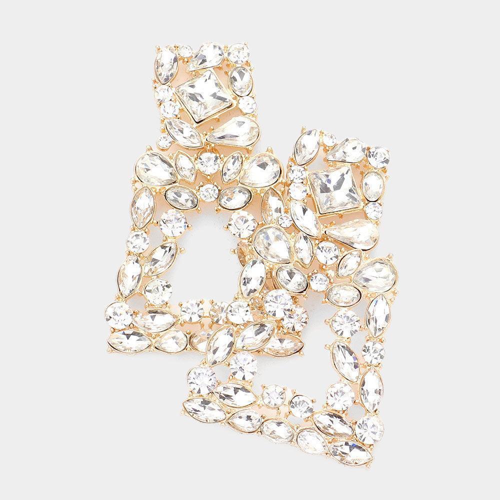 Gold Marquise Round Stone Cluster Evening Earrings - Jewelry Store by Erik Rayo