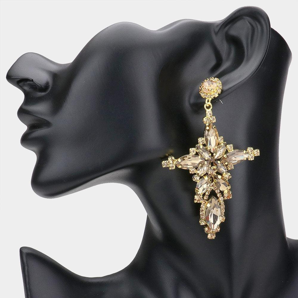 Marquise Stone Cluster Cross Dangle Evening Earrings - Jewelry Store by Erik Rayo