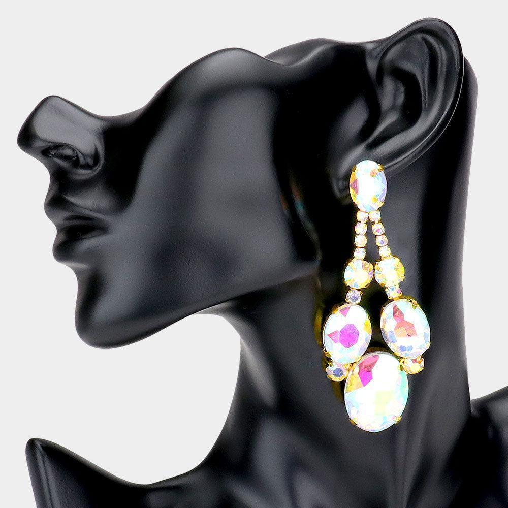 Gold Oval Stone Accented Evening Earrings - Jewelry Store by Erik Rayo