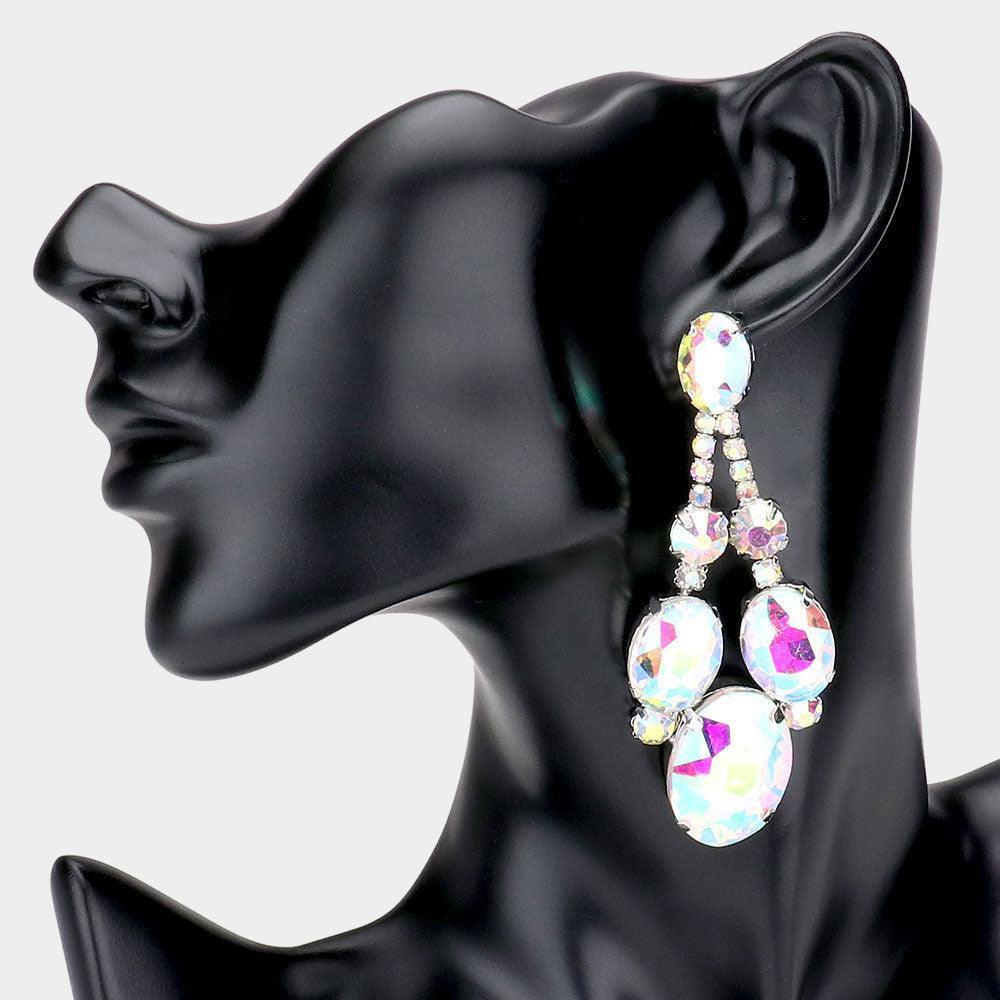 Silver Oval Stone Accented Evening Earrings - Jewelry Store by Erik Rayo