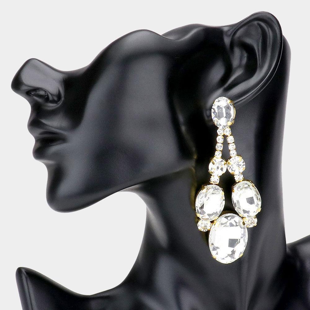 Gold Oval Stone Accented Evening Earrings - Jewelry Store by Erik Rayo
