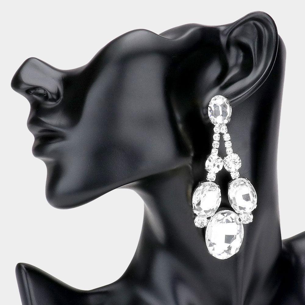 Silver Oval Stone Accented Evening Earrings - Jewelry Store by Erik Rayo