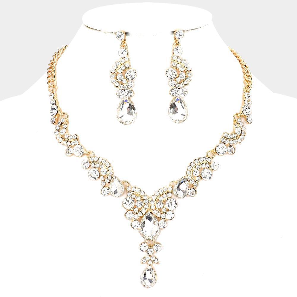 Gold Teardrop Stone Accented Evening Necklace - Jewelry Store by Erik Rayo