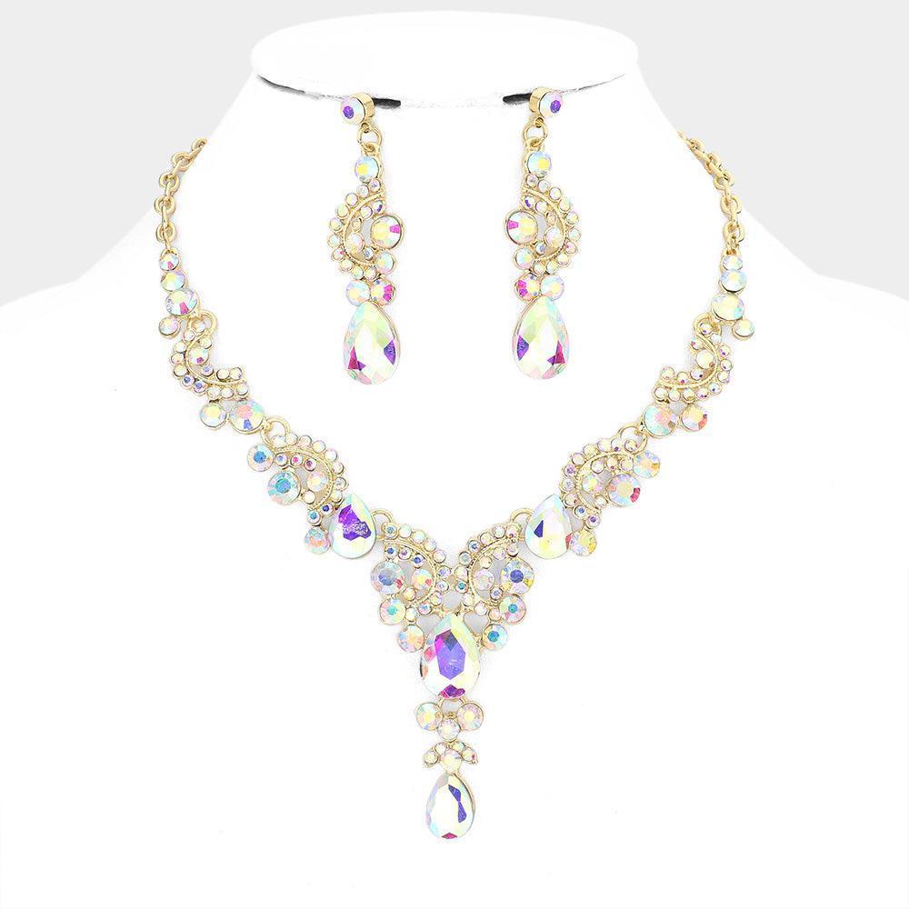 Gold Teardrop Stone Accented Evening Necklace - Jewelry Store by Erik Rayo