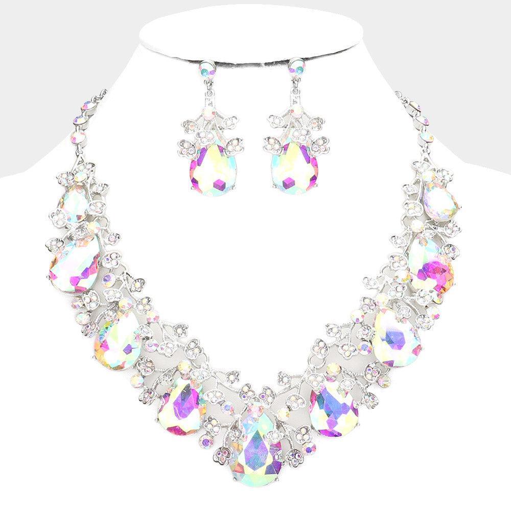 Teardrop Crystal Rhinestone Floral Vine Evening Necklace - Jewelry Store by Erik Rayo