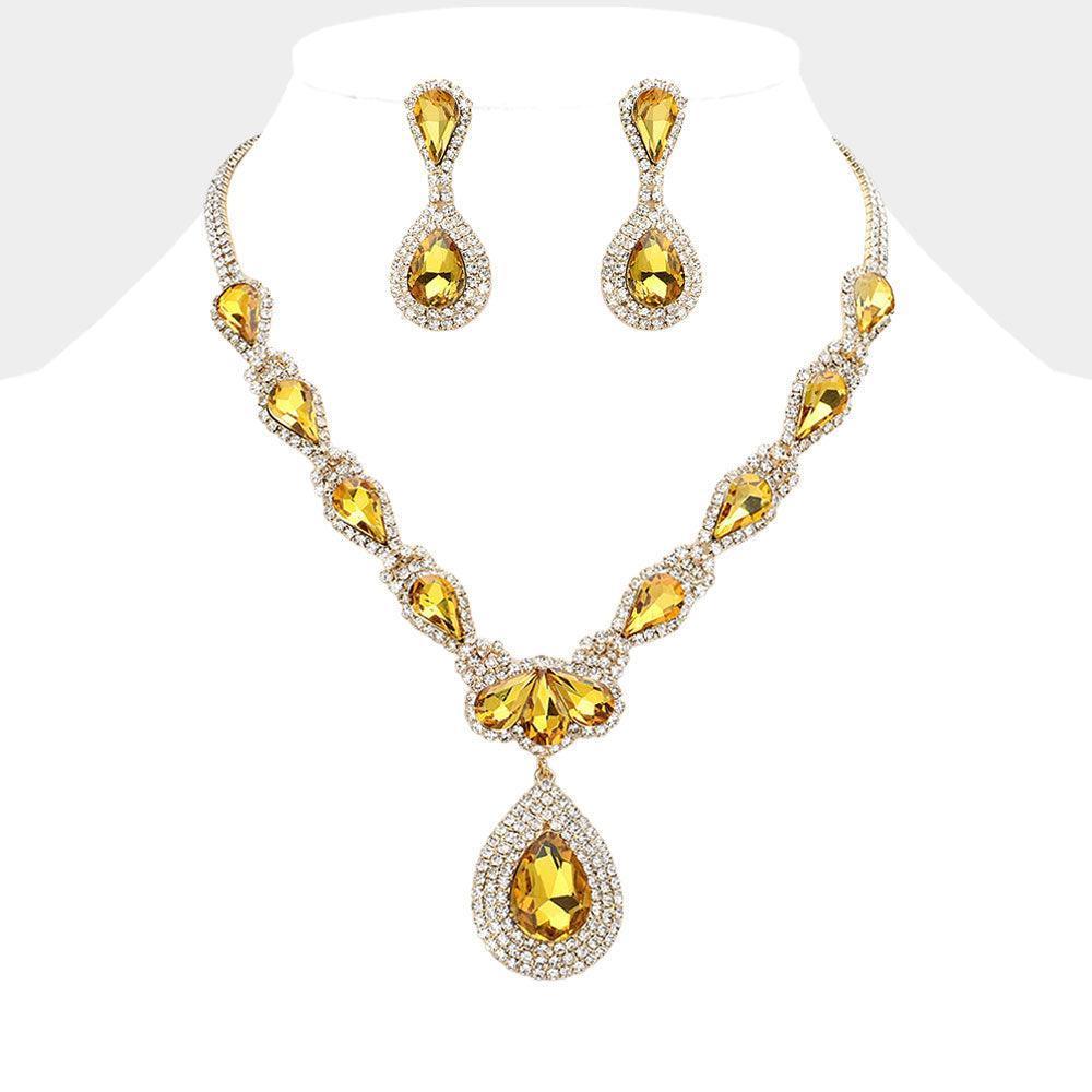 Yellow Teardrop Stone Cluster Pendant Pointed Teardrop Stone Cluster Link Evening Necklace - Jewelry Store by Erik Rayo