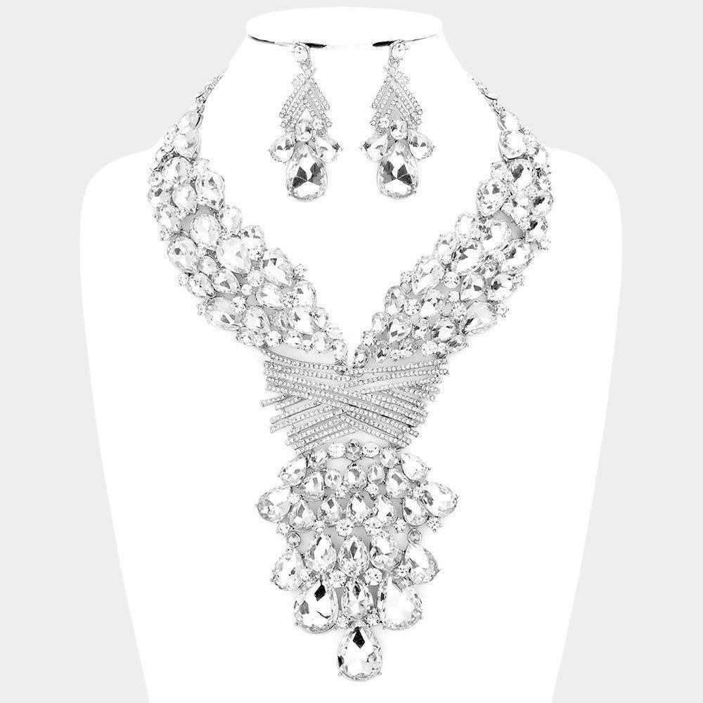 Teardrop Round Stone Embellished Statement Evening Necklace - Jewelry Store by Erik Rayo