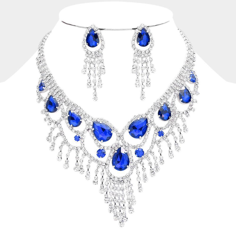 Teardrop Stone Accented Fringe Evening Necklace - Jewelry Store by Erik Rayo