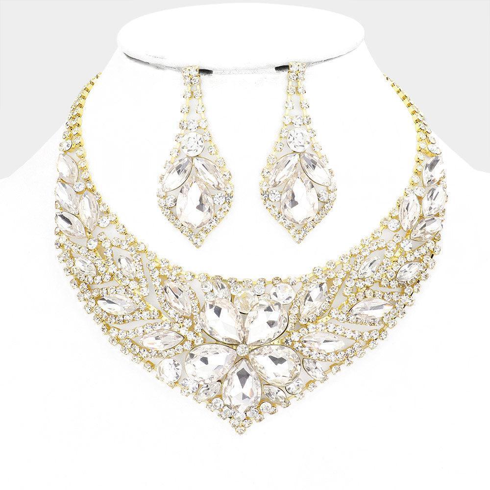 Gold Crystal Rhinestone Flower Evening Necklace - Jewelry Store by Erik Rayo