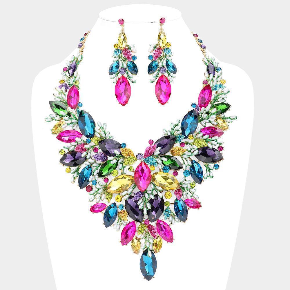 Gold Marquise Stone Cluster Leaf Evening Necklace - Jewelry Store by Erik Rayo