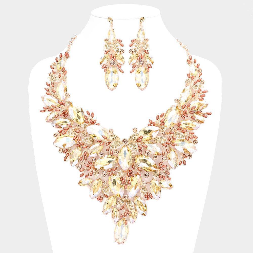 Gold Marquise Stone Cluster Leaf Evening Necklace - Jewelry Store by Erik Rayo