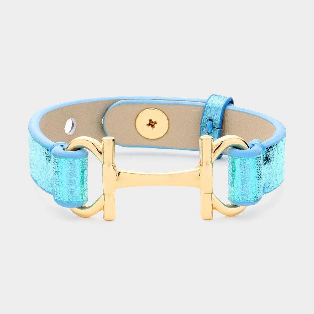 Turquoise Faux Leather Metal H Pointed Snap Bracelet - Jewelry Store by Erik Rayo