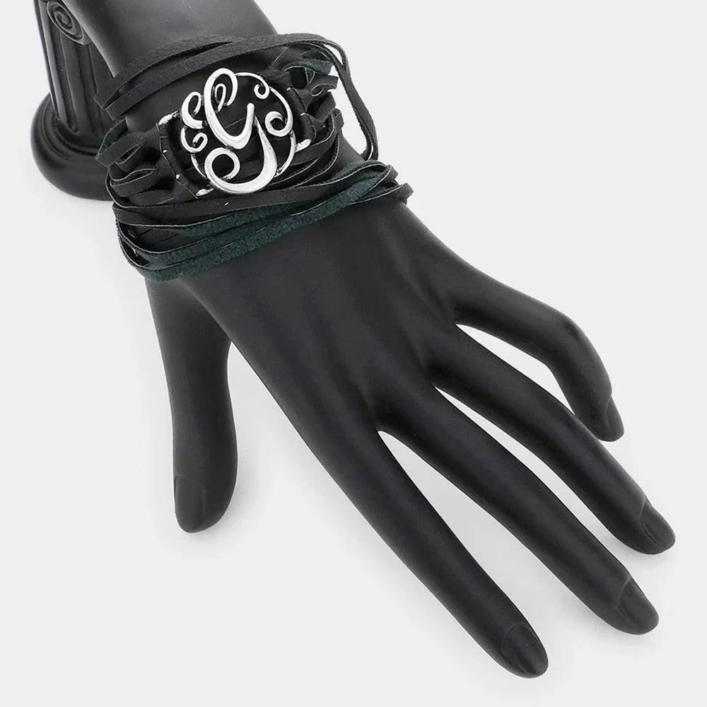Letter G Monogram Faux Leather Wrap Bracelet - Jewelry Store by Erik Rayo