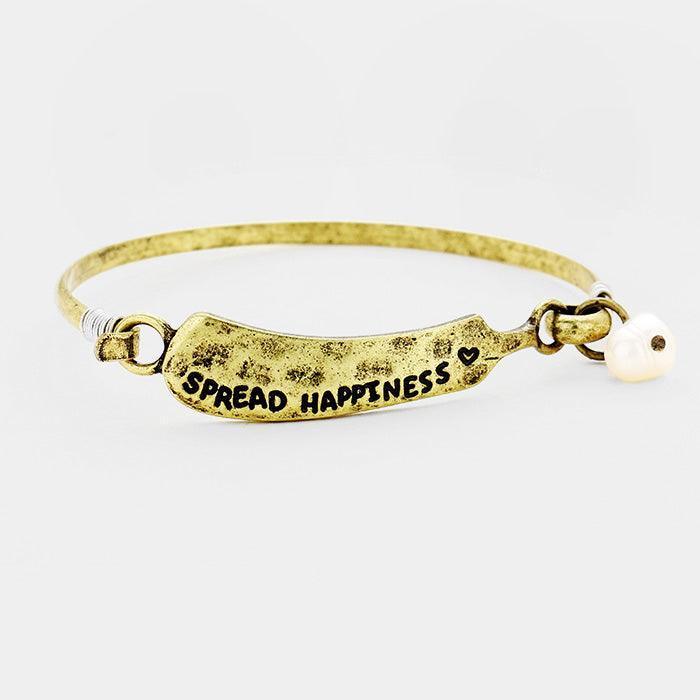 Gold Spread Happiness Pearl Burnished Metal Hook Bracelet - Jewelry Store by Erik Rayo