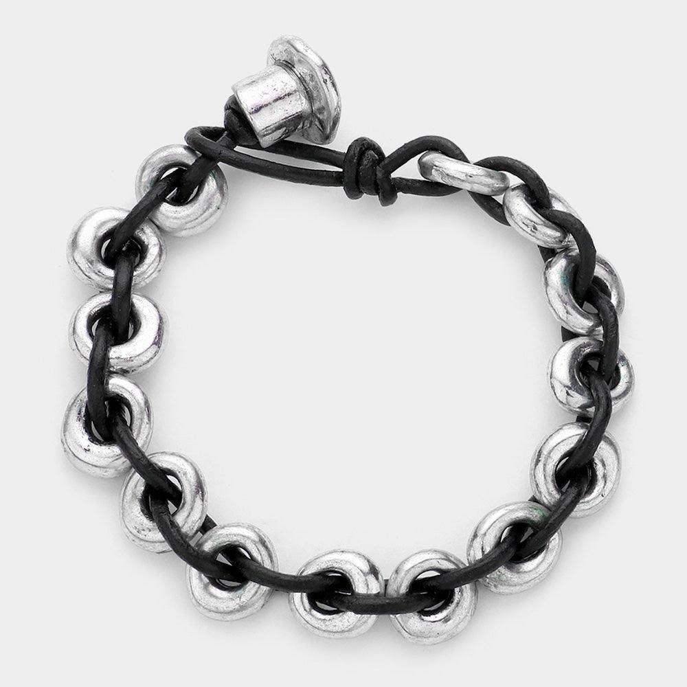 Silver Metal hoops & leather bracelet - Jewelry Store by Erik Rayo