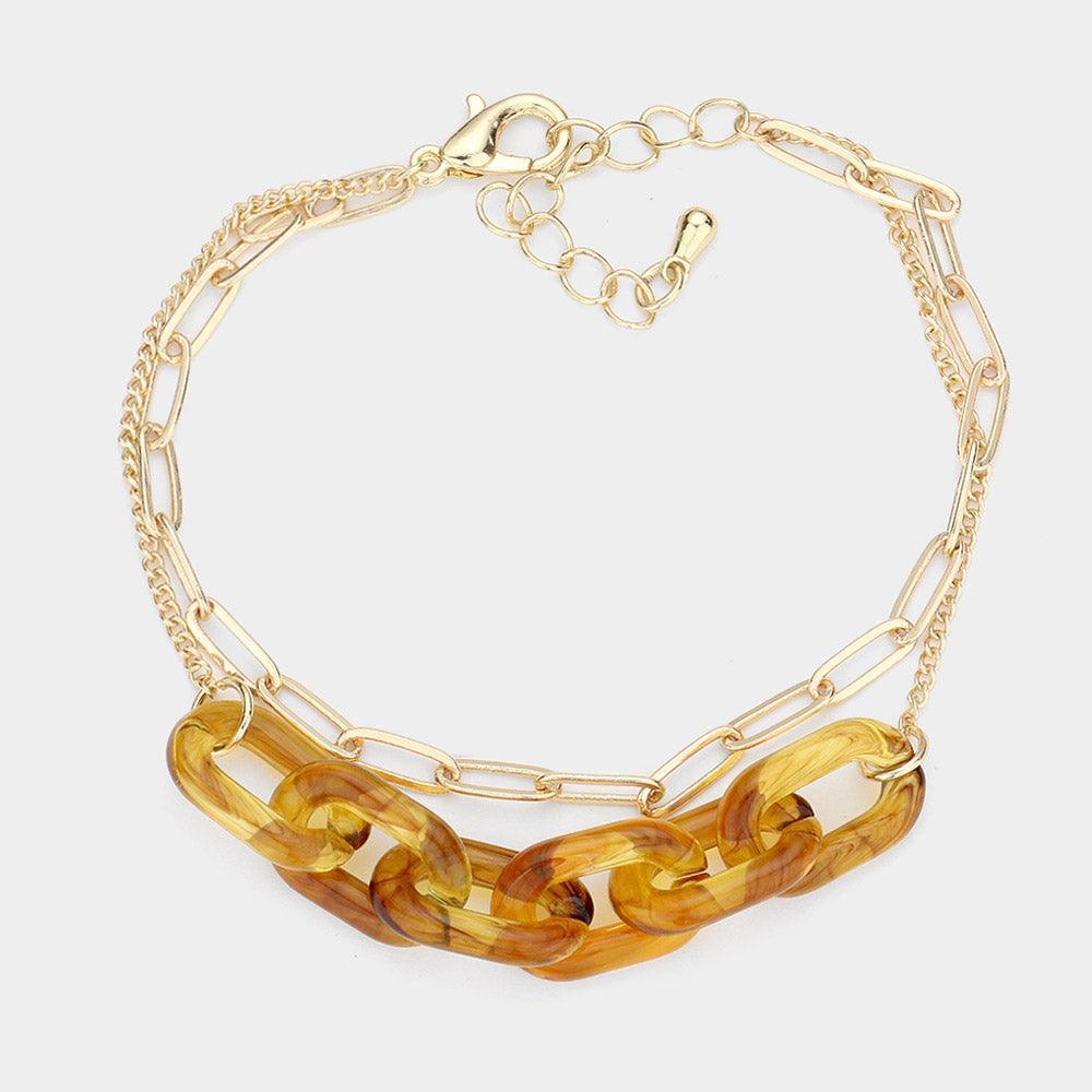 Celluloid Acetate Tortoise Open Oval Link Double Layered Bracelet - Jewelry Store by Erik Rayo