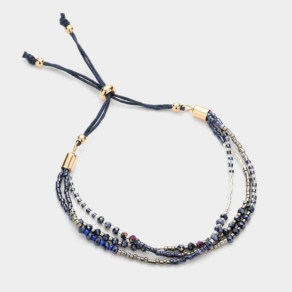 Triple Layered Beaded Pull Tie Adjustable Cinch Bracelet - Jewelry Store by Erik Rayo