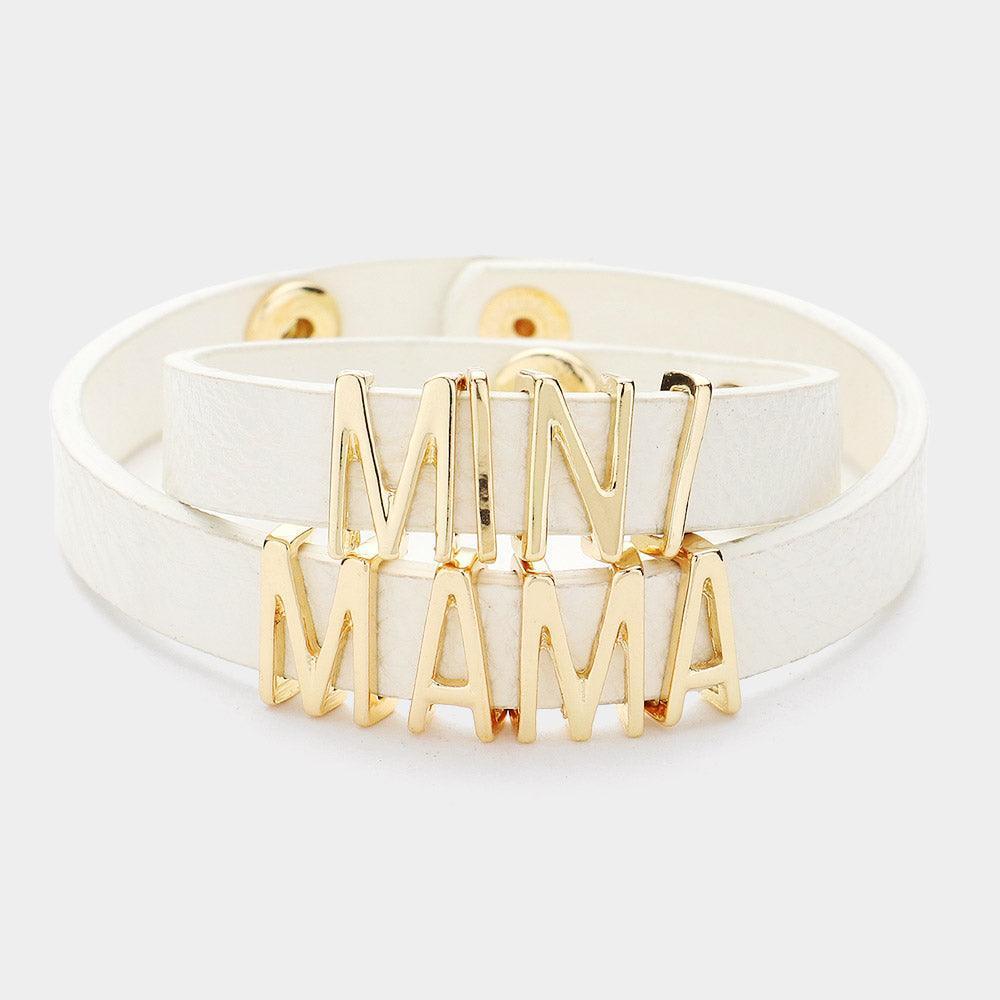 White 2PCS - MINI MAMA Message Faux Leather Button Snap Bracelets Set - Jewelry Store by Erik Rayo