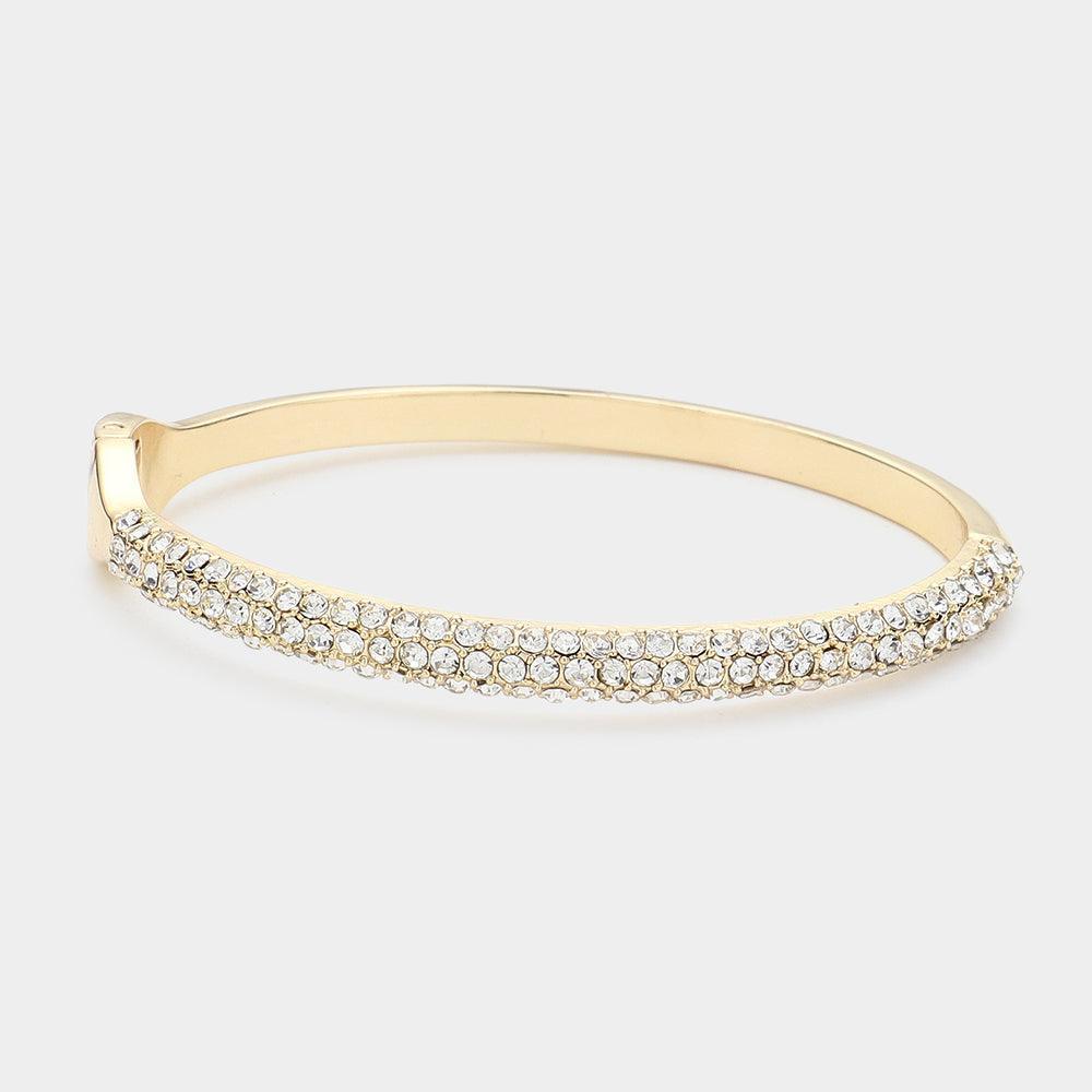 Gold Rhinestone Paved Hinged Bangle Bracelet - Jewelry Store by Erik Rayo