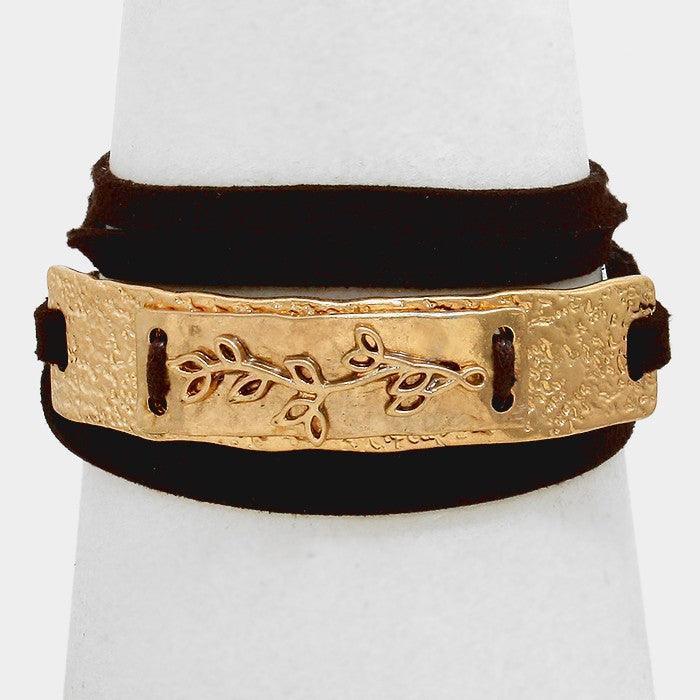 Gold Leaf Twig Metal Suede Wrap Bracelet - Jewelry Store by Erik Rayo