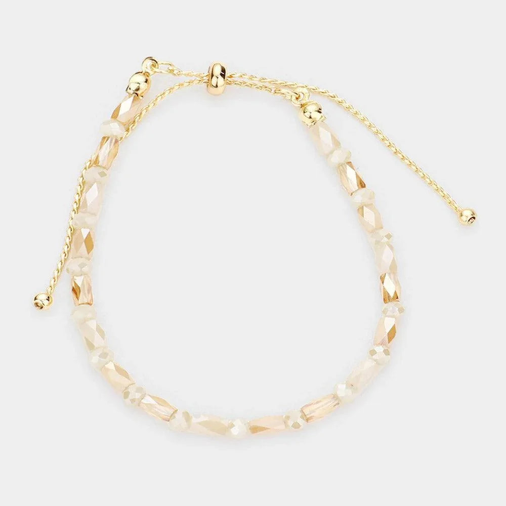 Beige Faceted Rectangle Beaded Pull Tie Cinch Bracelet - Jewelry Store by Erik Rayo