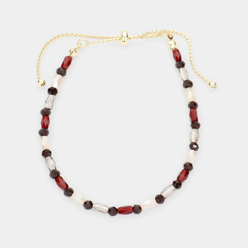 Burgundy Faceted Rectangle Beaded Pull Tie Cinch Bracelet - Jewelry Store by Erik Rayo