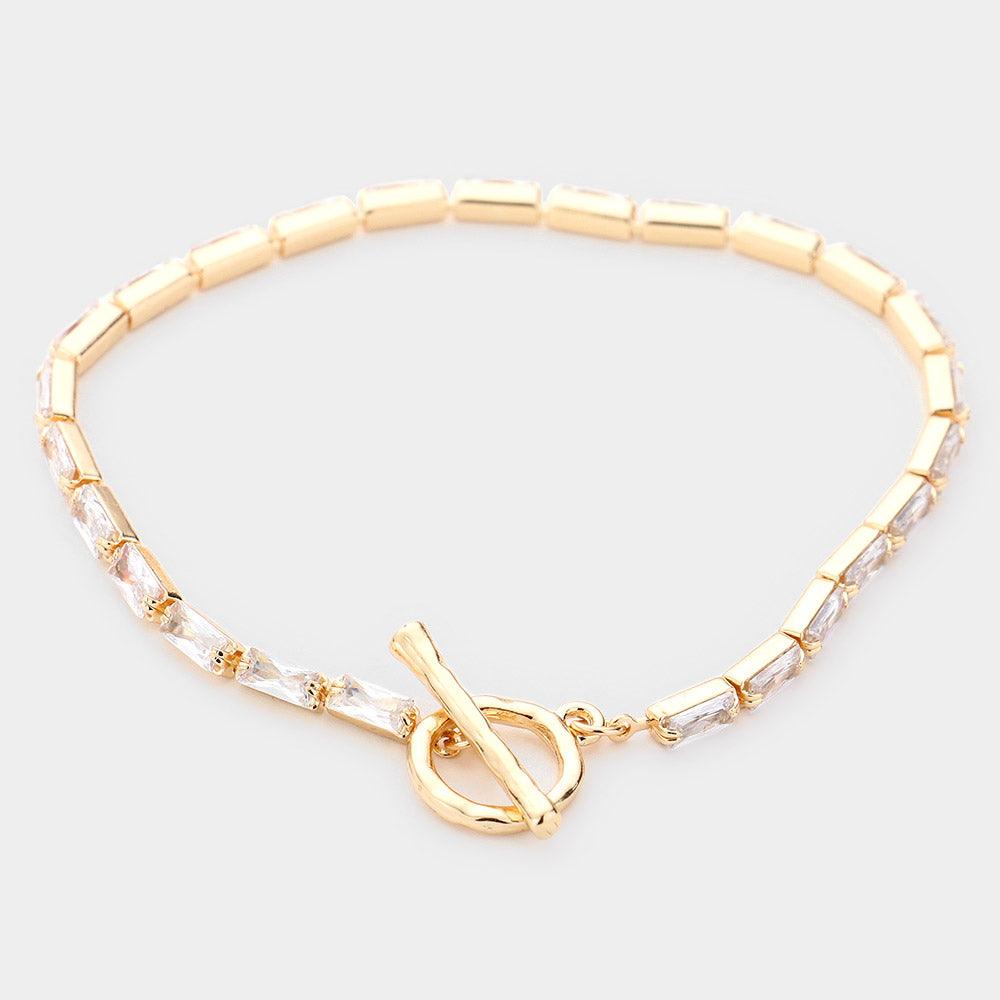 Gold Brass Metal Rectangle Stone Toggle Bracelet - Jewelry Store by Erik Rayo