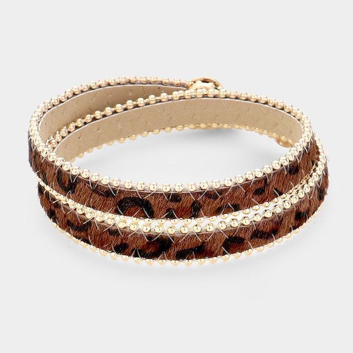 Brown Leopard Leather Wrap Snap Button Closure Bracelet - Jewelry Store by Erik Rayo