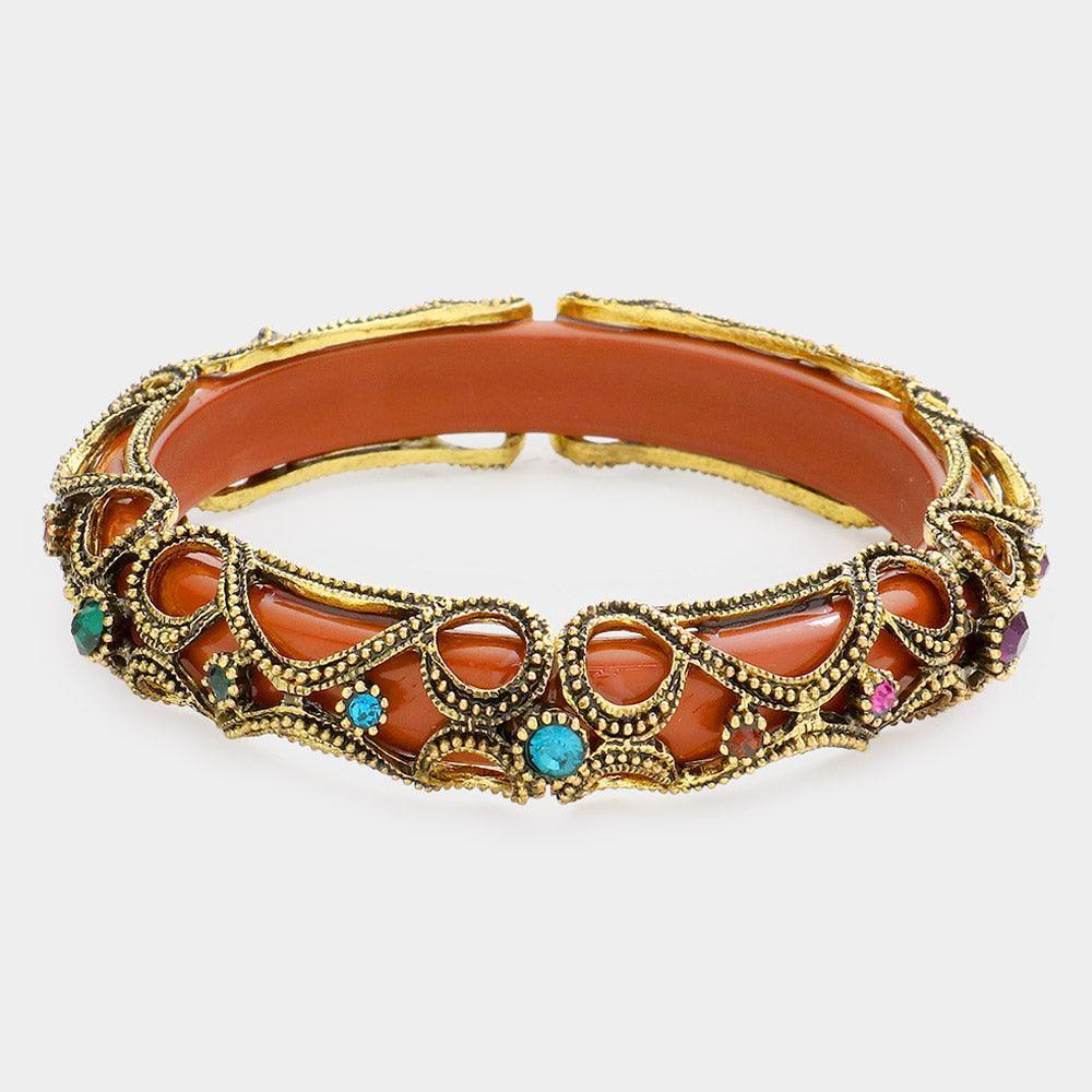 Brown Crystal Accented Metal Tube Bracelet - Jewelry Store by Erik Rayo
