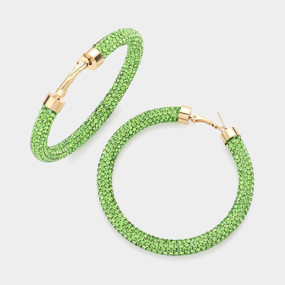 Green Rhinestone Pave Hoop Earrings - Jewelry Store by Erik Rayo