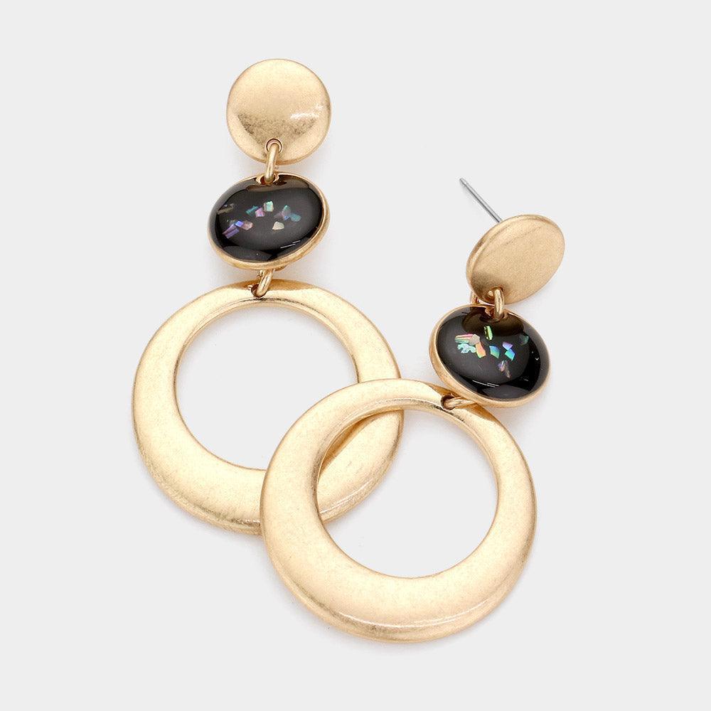 Black Abalone Pointed Triple Round Link Dangle Earrings - Jewelry Store by Erik Rayo