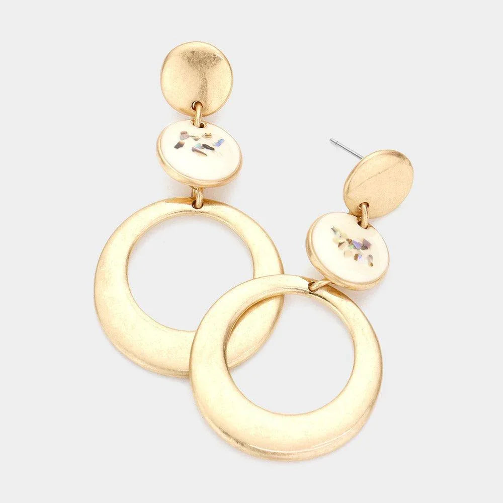 Cream Abalone Pointed Triple Round Link Dangle Earrings - Jewelry Store by Erik Rayo